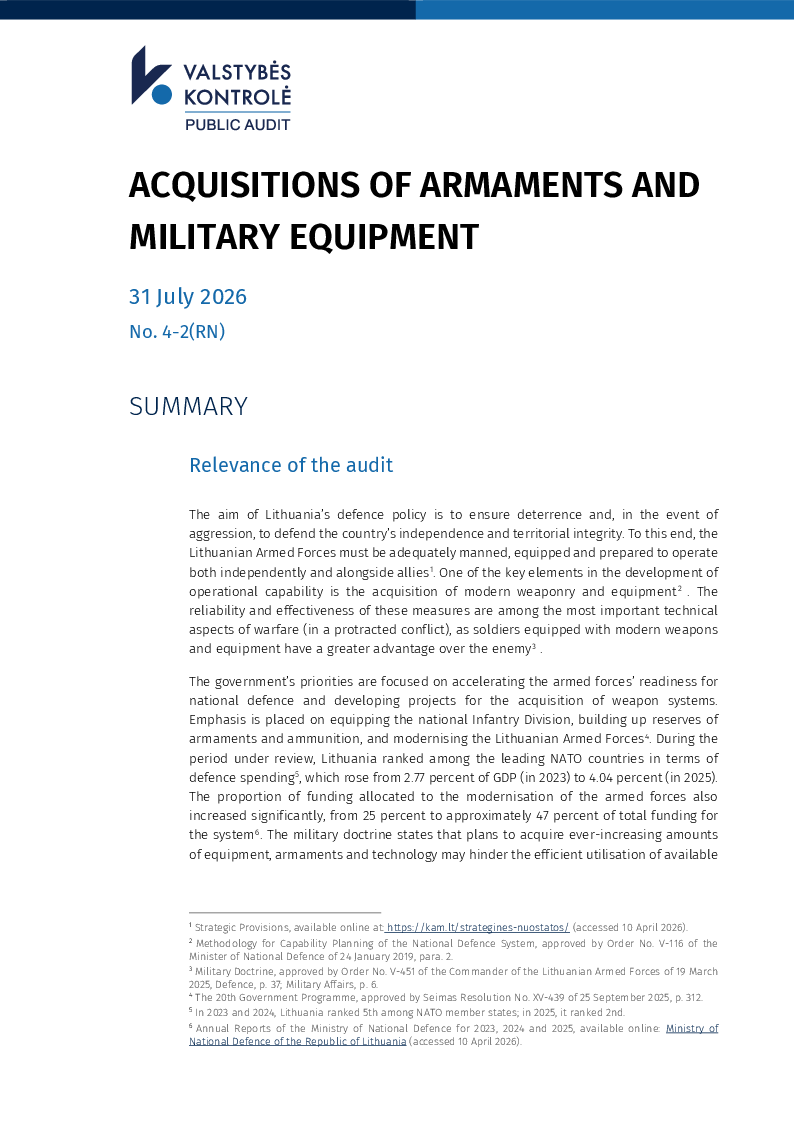 Acquisitions of Armaments and Military Equipment