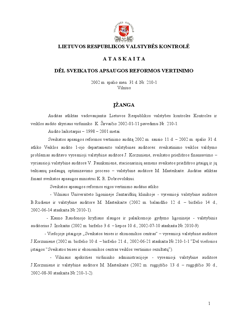 Dėl sveikatos apsaugos reformos vertinimo