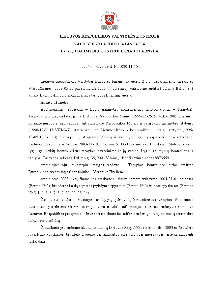 Lygių galimybių kontrolieriaus tarnyba