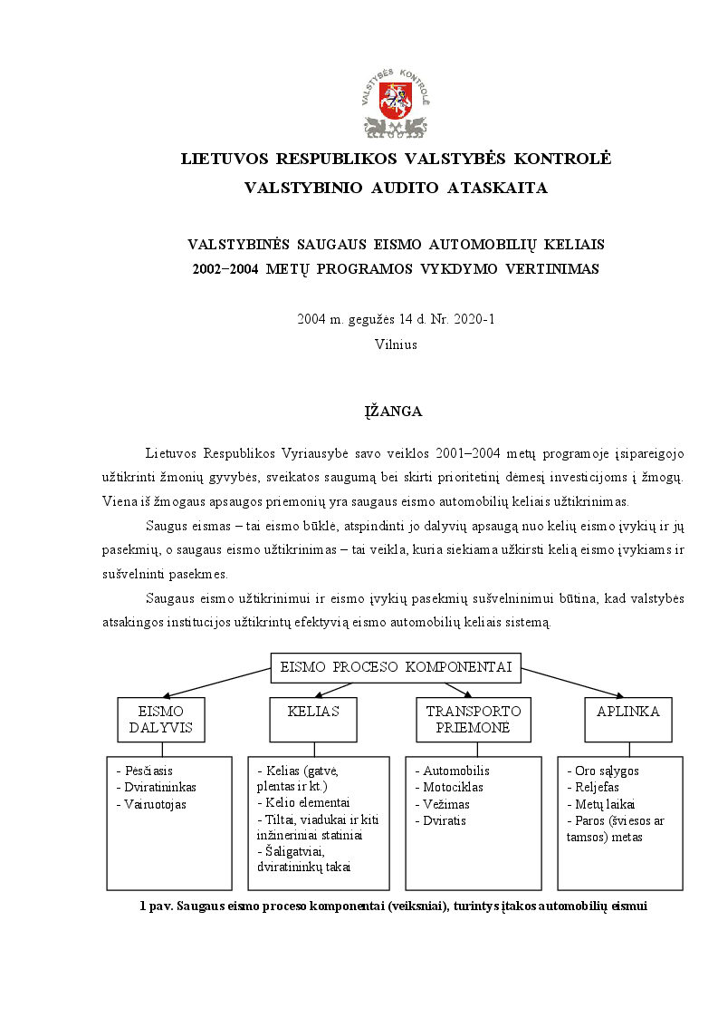 Valstybinės saugaus eismo automobilių keliais 2002-2004 metų programos vykdymo vertinimas