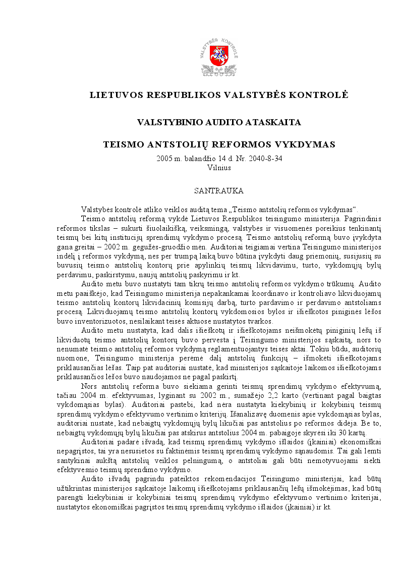 Teismo antstolių reformos vykdymas