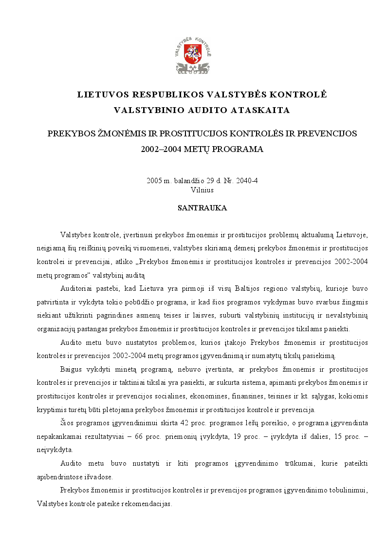 Prekybos žmonėmis ir prostitucijos kontrolės ir prevencijos 2002-2004 metų programa