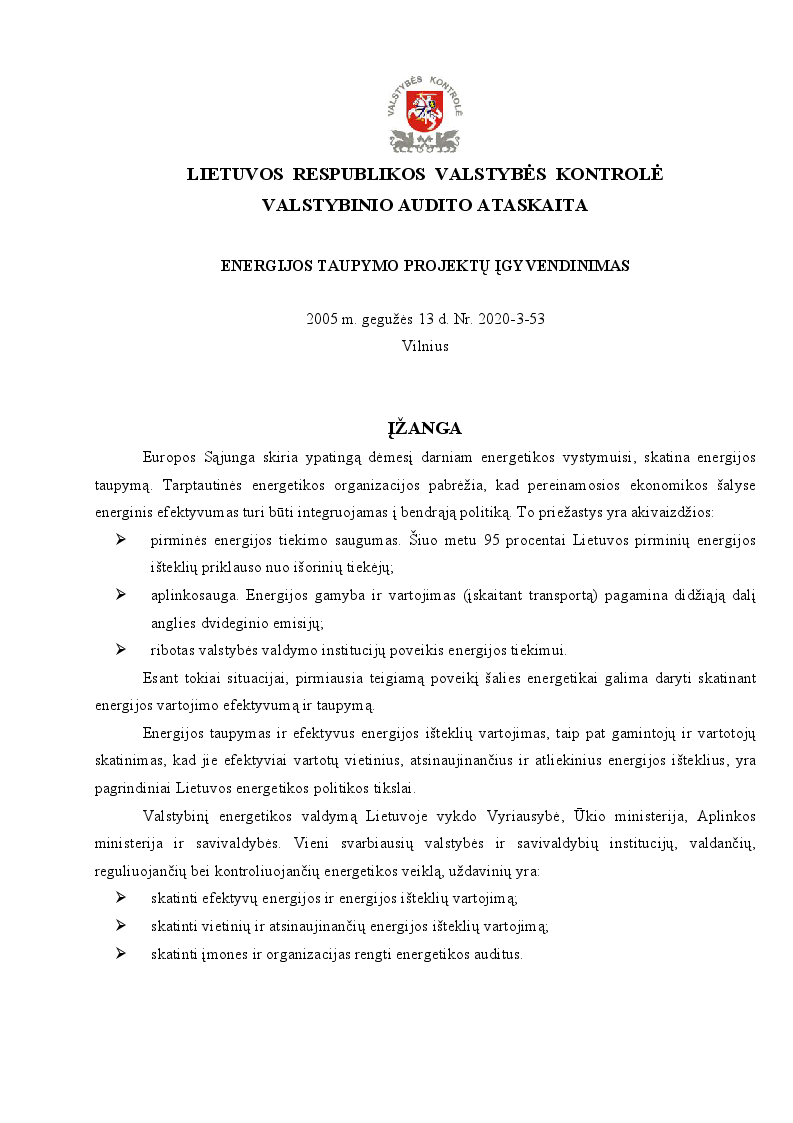 Energijos taupymo projektų įgyvendinimas