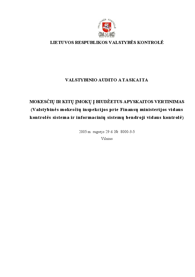 Mokesčių ir kitų įmokų į biudžetus apyskaitos vertinimas