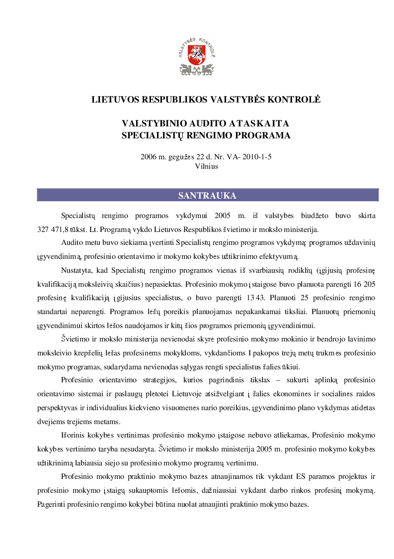 Specialistų rengimo programa