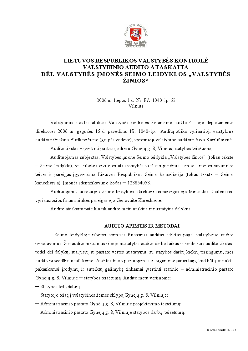 Dėl valstybės įmonės Seimo leidyklos „Valstybės žinios“