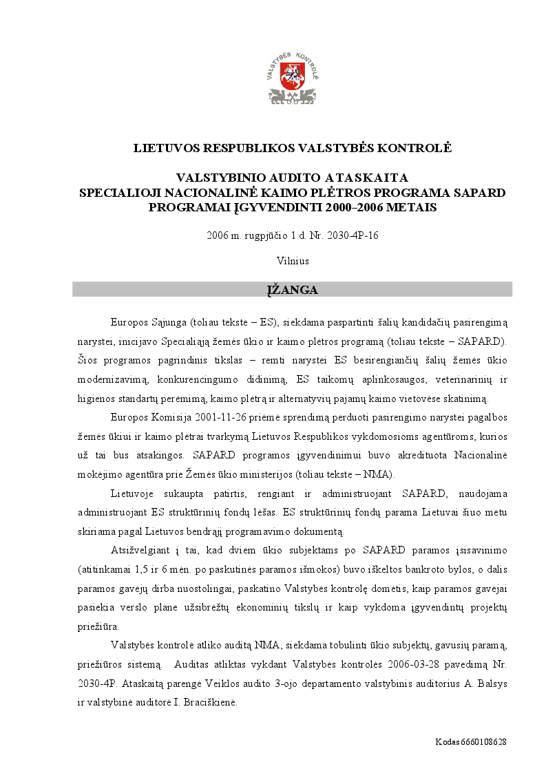 Specialioji nacionalinė kaimo plėtros programa SAPARD programai įgyvendinti 2000-2006 metais