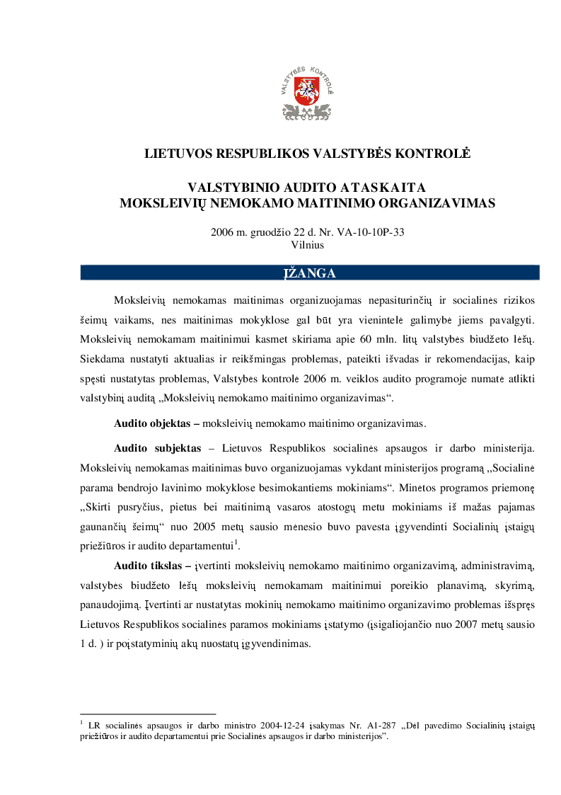Moksleivių nemokamo maitinimo organizavimas