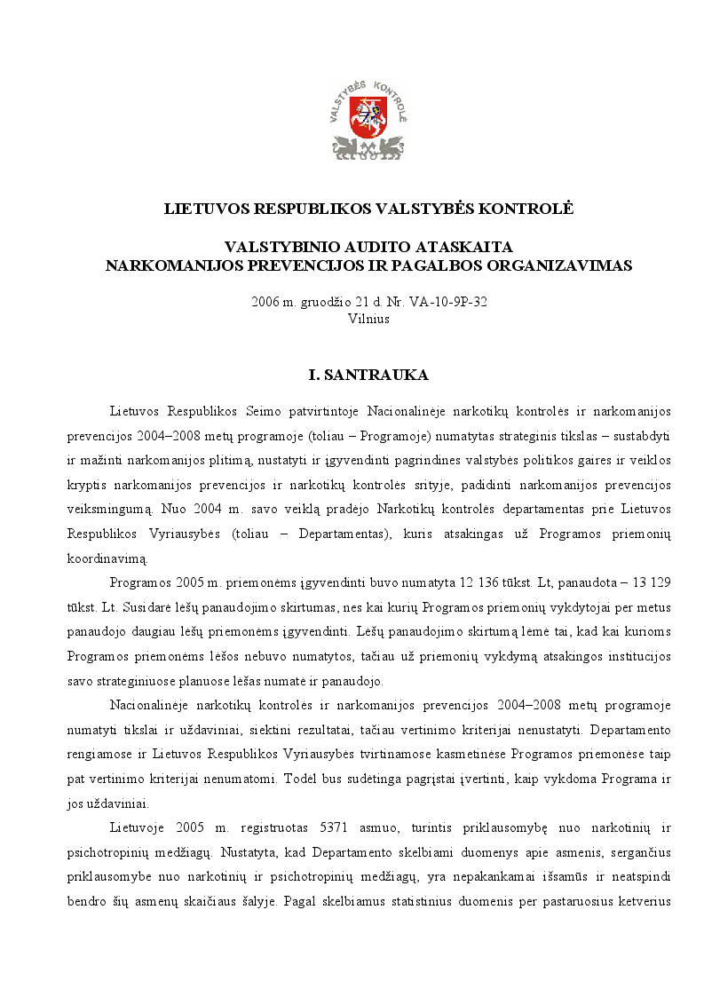 Narkomanijos prevencijos ir pagalbos organizavimas