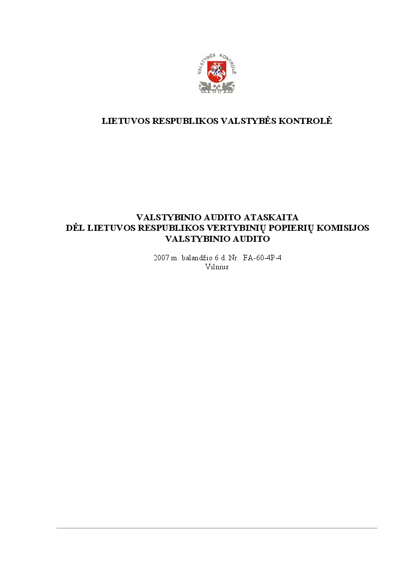 Dėl Lietuvos Respublikos vertybinių popierių komisijos valstybinio audito