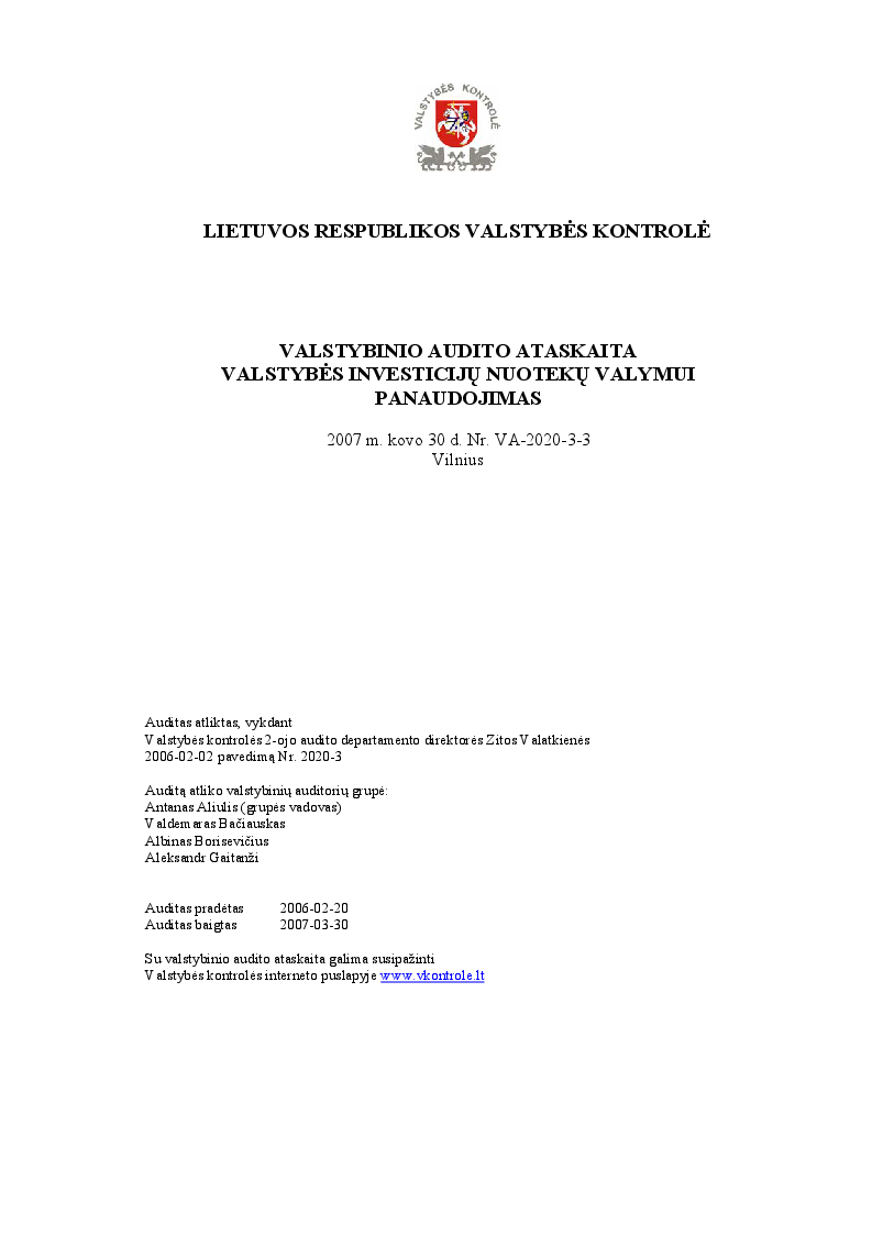 Valstybės investicijų nuotekų valymui panaudojimas