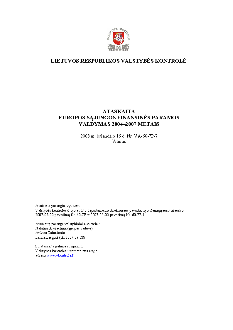 Europos Sąjungos finansinės paramos valdymas 2004-2007 metais