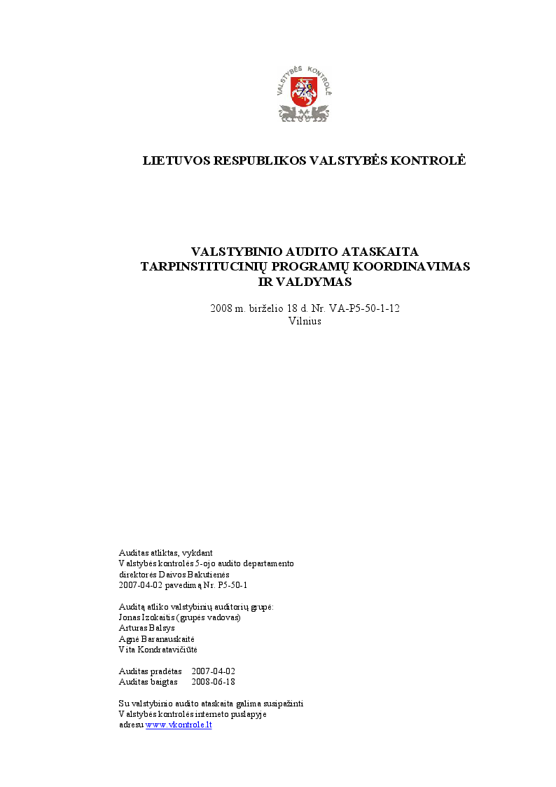 Tarpinstitucinių programų koordinavimas ir valdymas