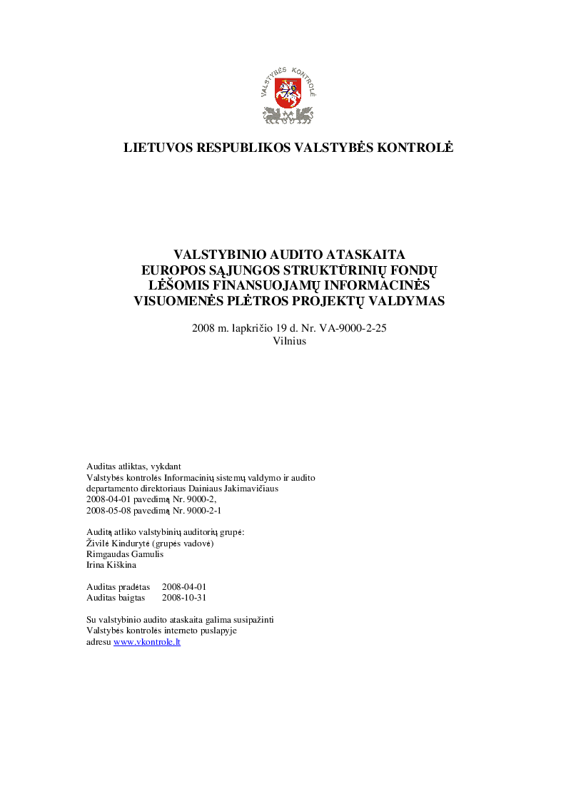 Europos Sąjungos struktūrinių fondų lėšomis finansuojamų informacinės visuomenės plėtros projektų valdymas