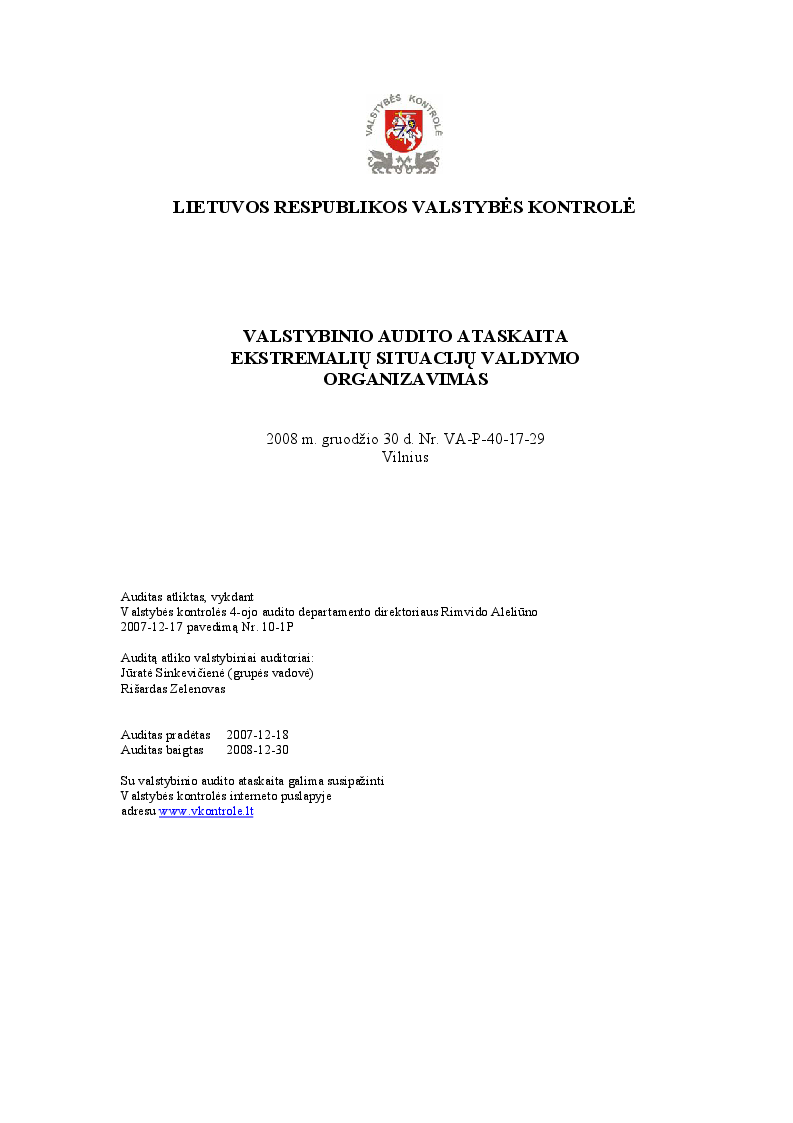Ekstremalių situacijų valdymo organizavimas
