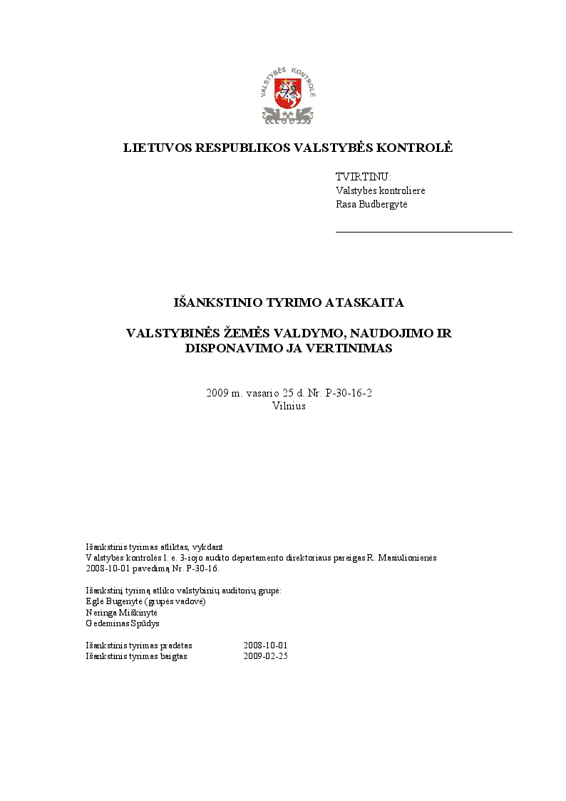 Valstybinės žemės valdymo, naudojimo ir disponavimo ja vertinimas