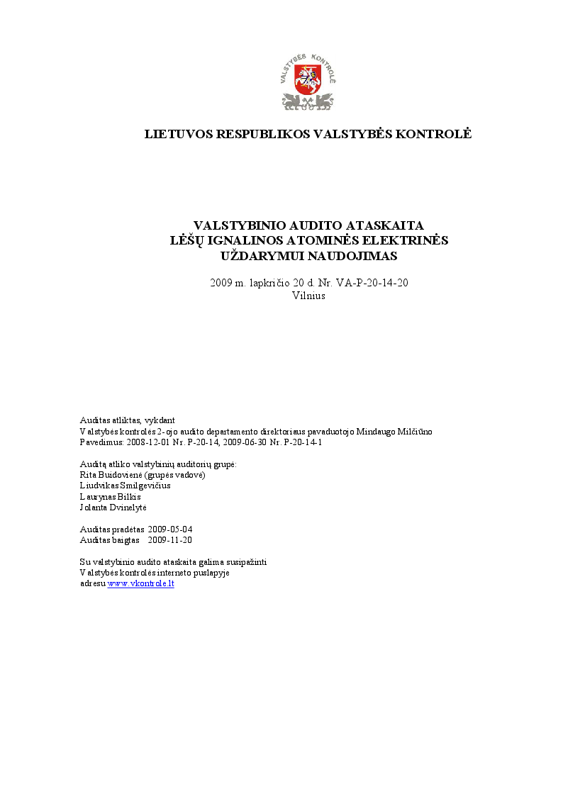 Lėšų Ignalinos atominės elektrinės uždarymui naudojimas