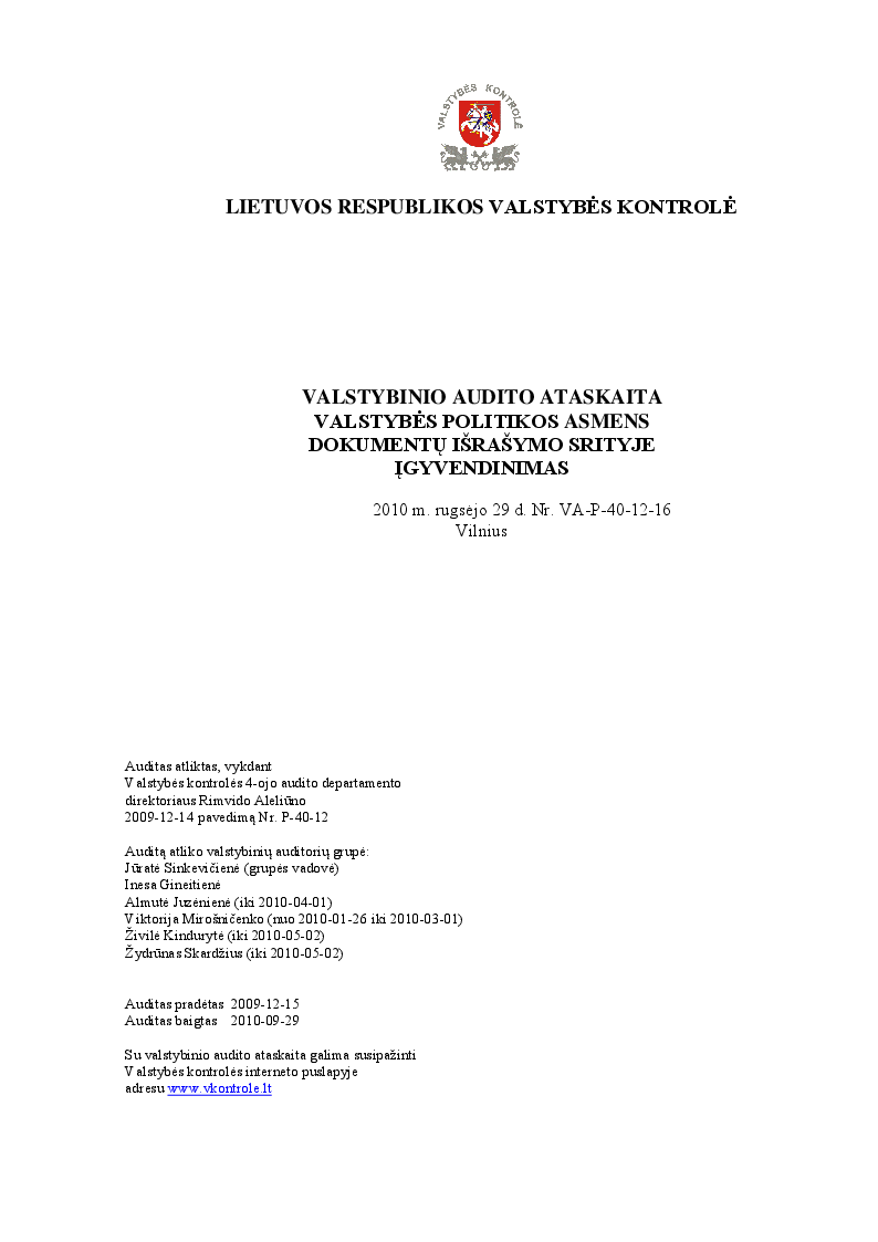 Valstybės politikos asmens dokumentų išrašymo srityje įgyvendinimas