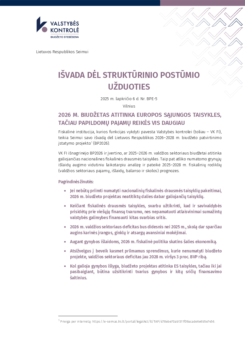 Išvada dėl struktūrinio postūmio užduoties